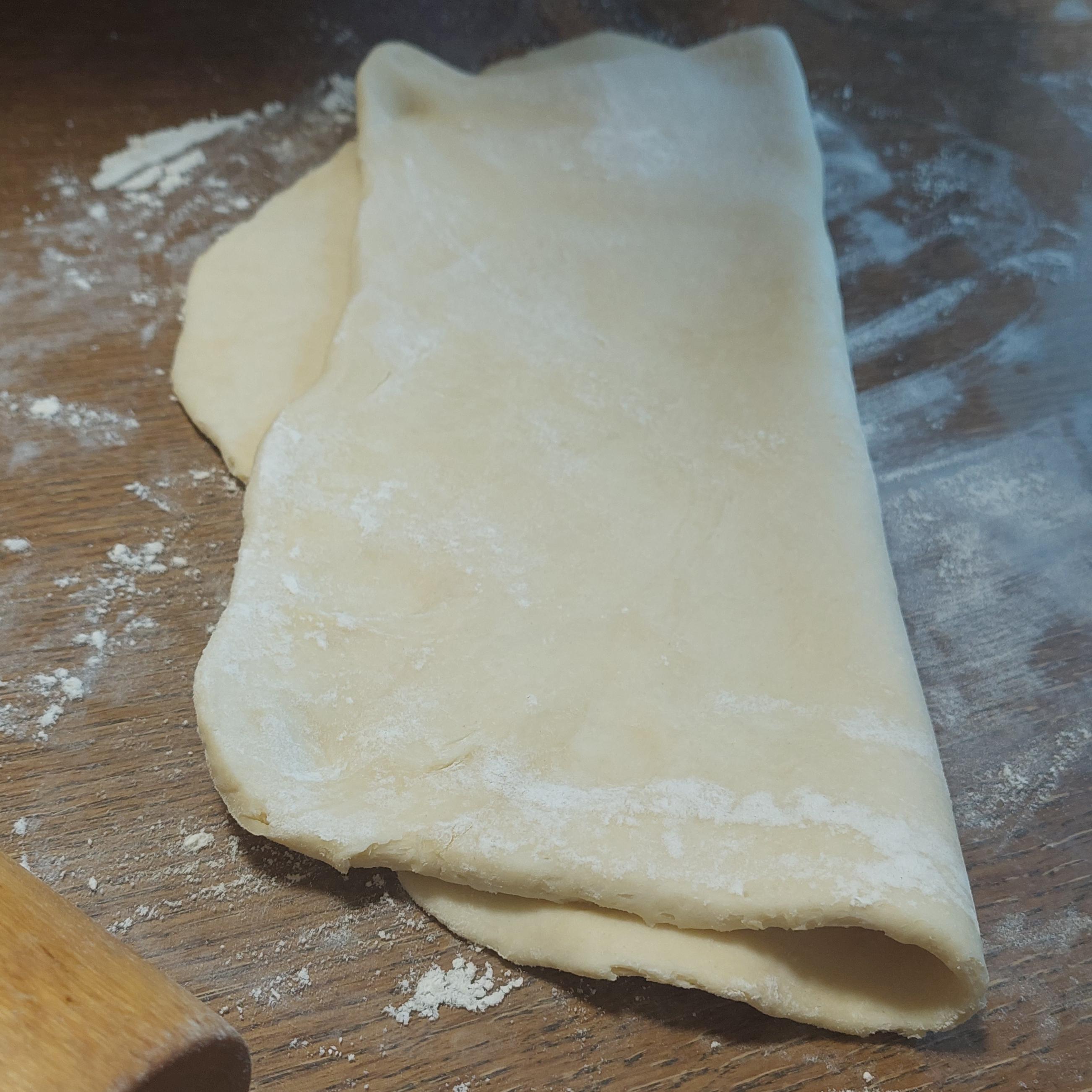 Fold the dough in half and roll it out again. Repeat 3 times.