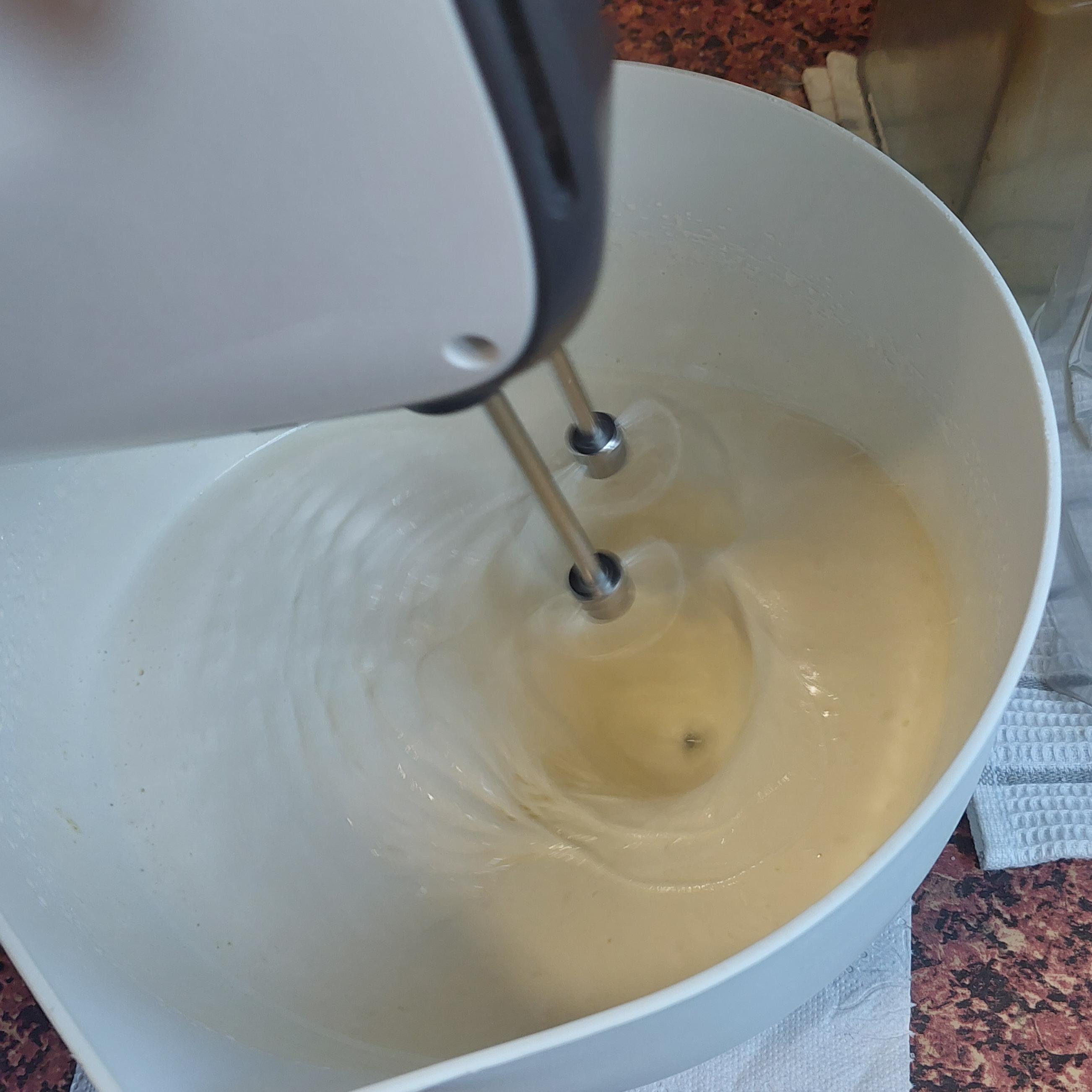 Keep whipping egg and sugar mixture for 5-7 minutes until light and airy.