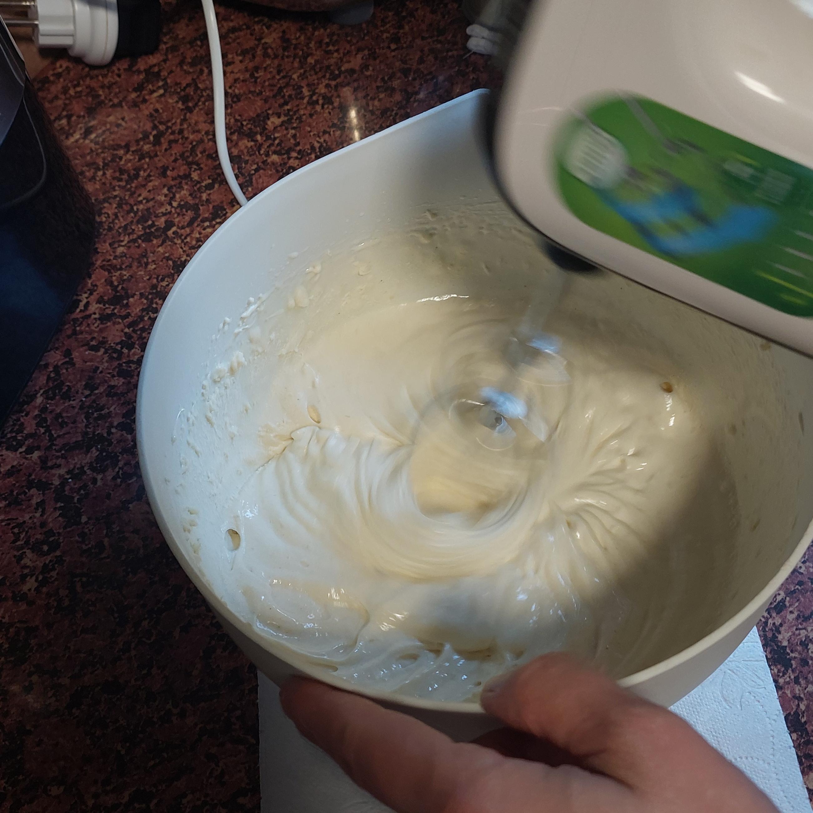 Add flour mixture into egg and sugar mixture and mix on low speed. Do not overstir.
